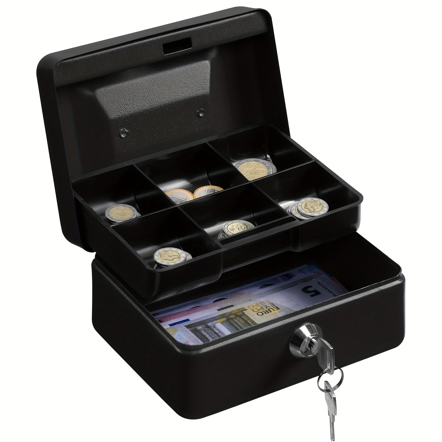 

Small Cash Box With Combination Lock 6" Durable Metal Cash Box With Money Tray For Security Lock Box 15 * 12 * 9cm Gloss Black