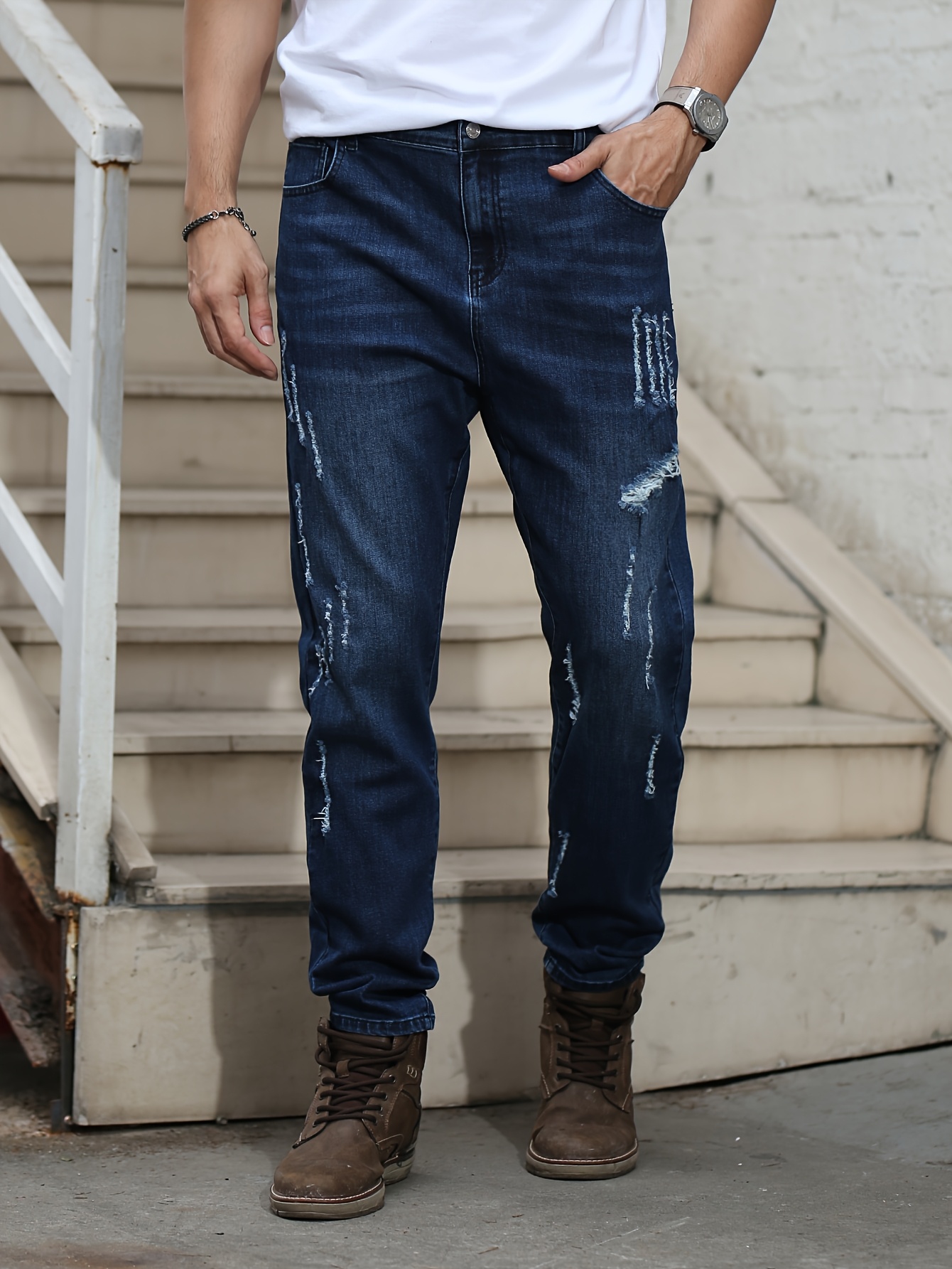 New Autumn Collection for Plus-Size Men, Stretchy And Slim-Fit, Washed Style #D7605, Plus Size