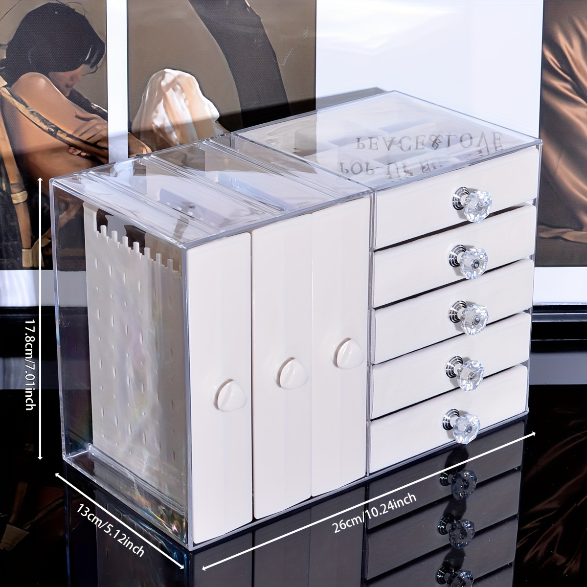 1pc elegant 8 tier transparent jewelry organizer box with fabric drawers large capacity stackable design for bracelets watches rings earrings necklaces versatile desktop storage solution jewelry box jewelry boxe jewelry boxes Product details 5