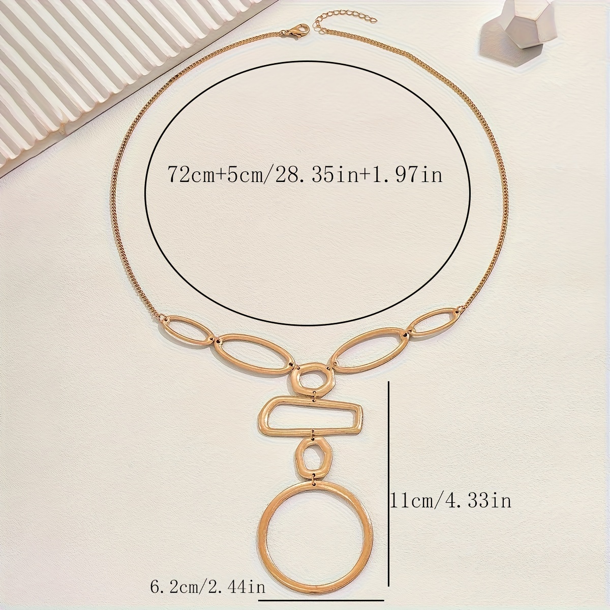 Geometric Hollow Ring & Rectangle Link Long Necklace