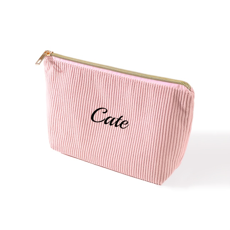 TEMU A Large-capacity Corduroy Makeup Bag, A Zippered Toiletry Pouch, A Bag Suitable For Carrying Around, With Personalized Embroidered Symbols,