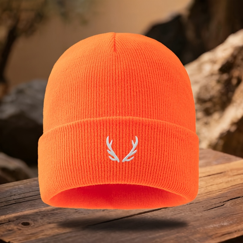 TEMU Antler Embroidered Knit Beanie Hat - Windproof Warm Winter Suitable For , Soft Stretchable Unisex With Antler, Machine Washable Cold Weather Hat
