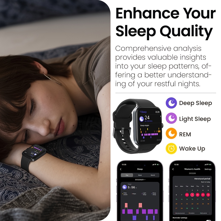 Smartwatch, Men's and Women's Fitness Tracker With Sleep Monitor, 100+ Exercise Modes, USB Charging, Android and iPhone Compatible