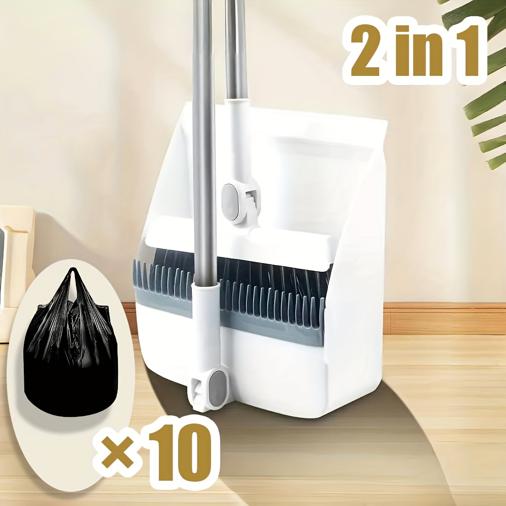 2pcs set 3-in-1 rotatable & foldable magnetic suction broom and dustpan with ergonomic handle, large heavy-duty head &   soft bristles - heavy-duty plastic construction for pet hair, carpets, hard floors - space-saving sweeping system (blue/orange/white) - ideal for home, office, commercial use - ideal for hardwood, tile, carpet floors -   & maintenance, foldable broom, long handle broom Product details 9