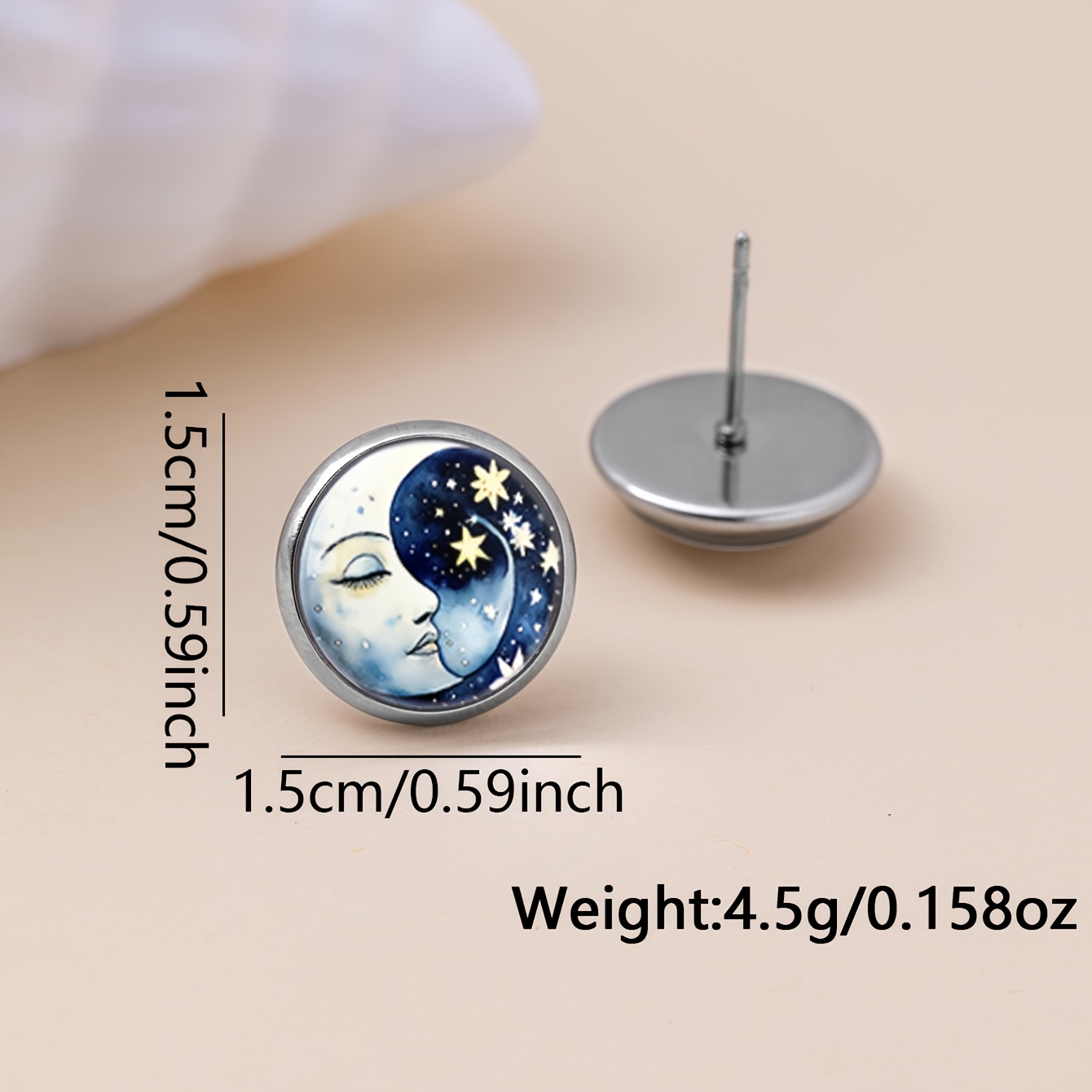 Dreamy Moon Face and Star Pattern Stud Earrings