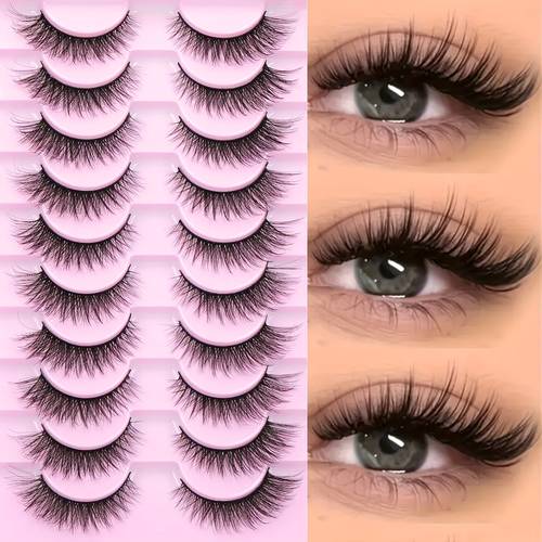 natural look hypoallergenic 10 pairs 3d mink eyelashes fluffy cat eye lashes 13mm long for stage and daily wear eyelashes stage makeup lashes wispy lashes for dramatic eye enhancement d curling lash strips reusable