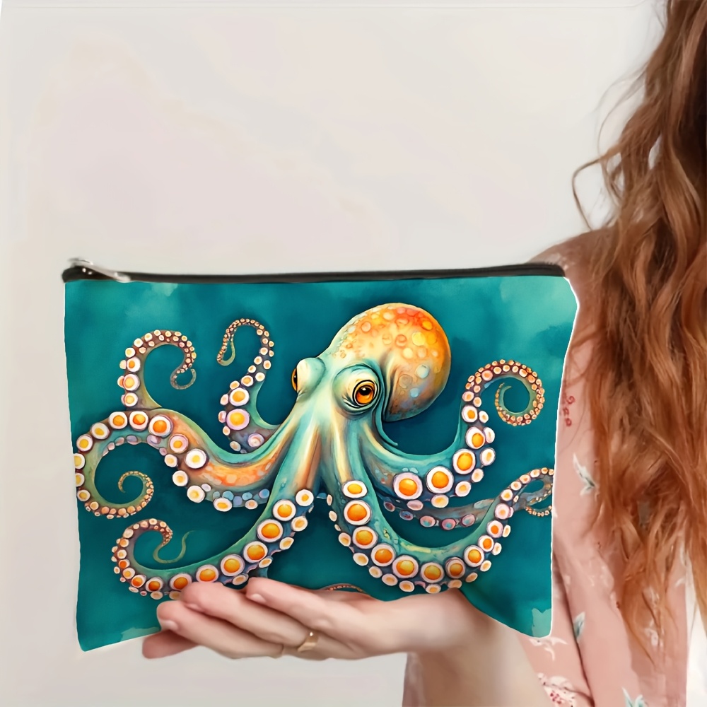 TEMU 1pc Of A Beautifully Designed Octopus Print Makeup Bag, Featuring Patterns, A Stylish Toiletry Bag, A Unique And Creative Storage Pouch Suitable