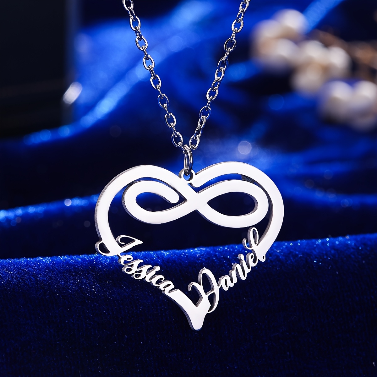 

Customized 2 Names Necklace, Heart Shape Pendant With Infinity , Personalized Stainless Steel Jewelry For Women Men, Ideal Gift For Your Lover