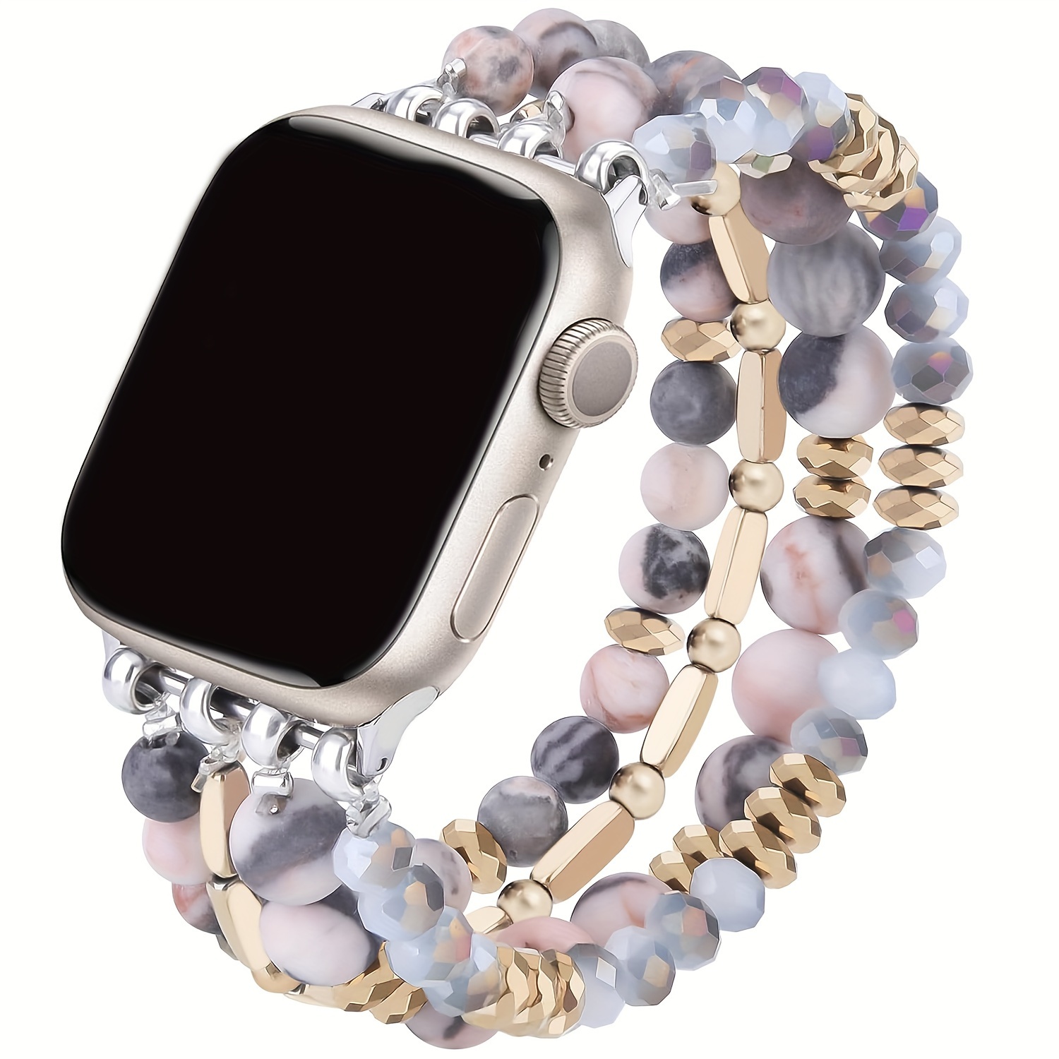 Image of Pink Bohemian Style Loose Bead Bracelet Compatible With Watch Band 40mm X 38mm/41mm Series 9 87se /5/4 Women's Fashion Cute Handmade Strap Iwatch Watch Band /2/1 Women' Swap Watch Band