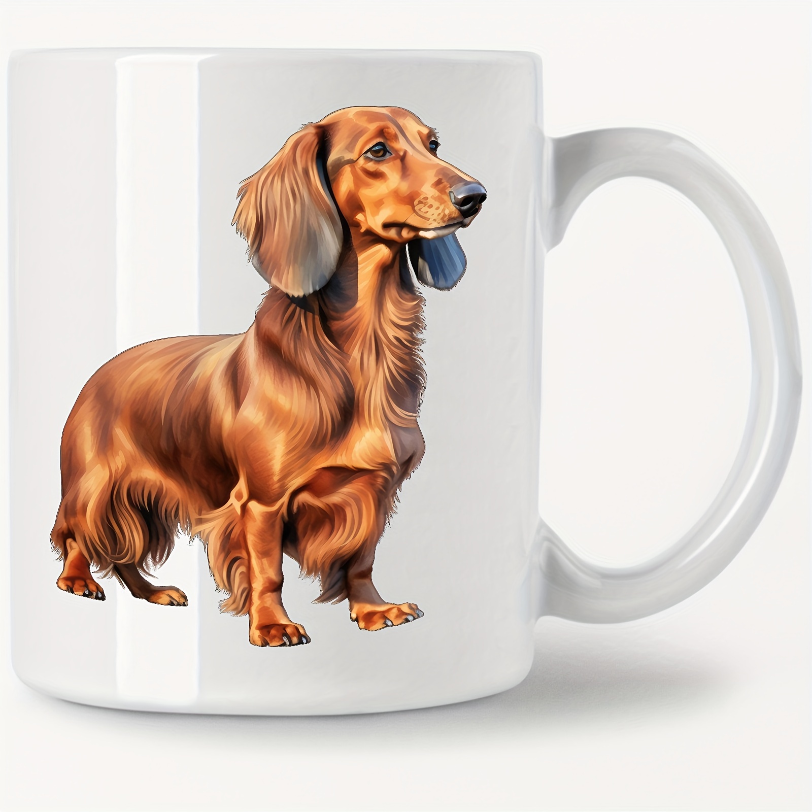 

11oz Ceramic Coffee Mug With Red Dachshund Watercolor Clipart - Dishwasher And Microwave Safe - Ideal Gift For Friends, Family, And Dog Owners