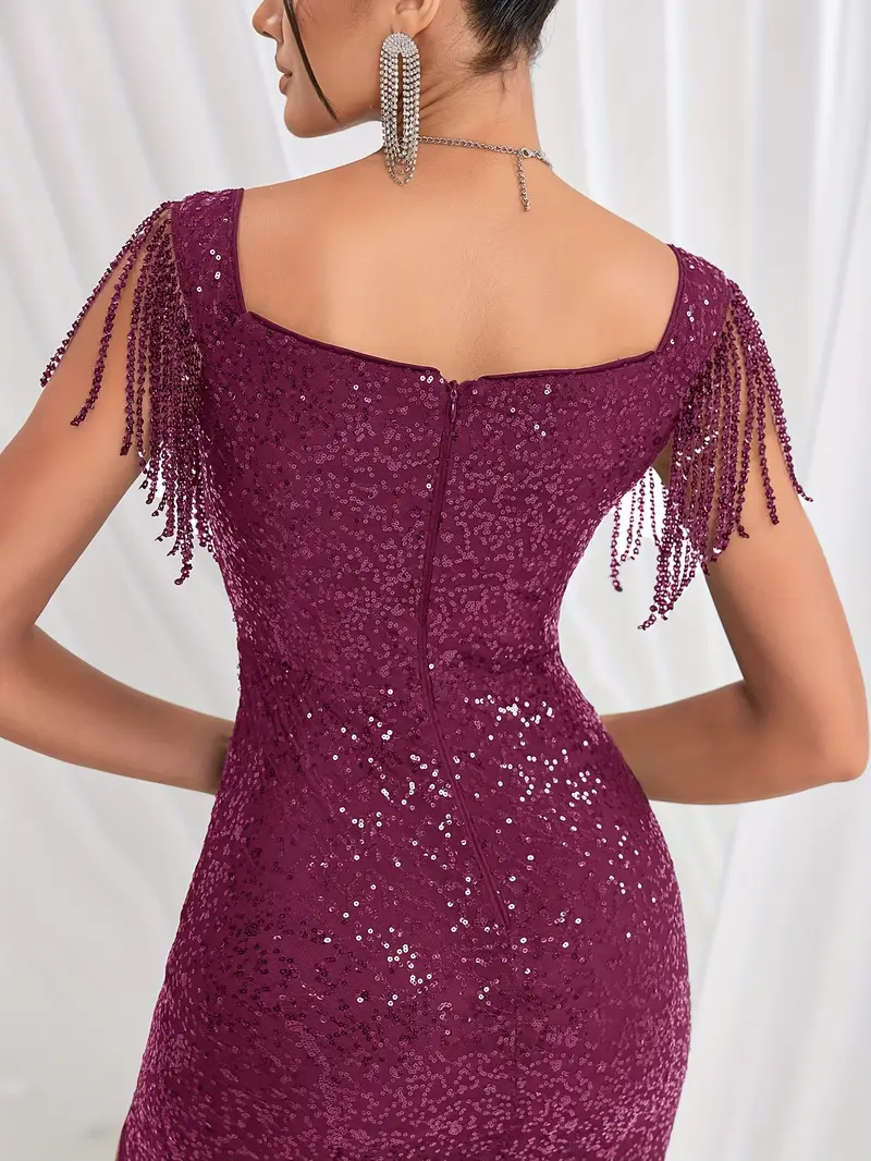 sequined shoulder fringe slit dress women's clothing - Temu Mauritius sequined shoulder fringe slit dress women's clothing - Temu Mauritius