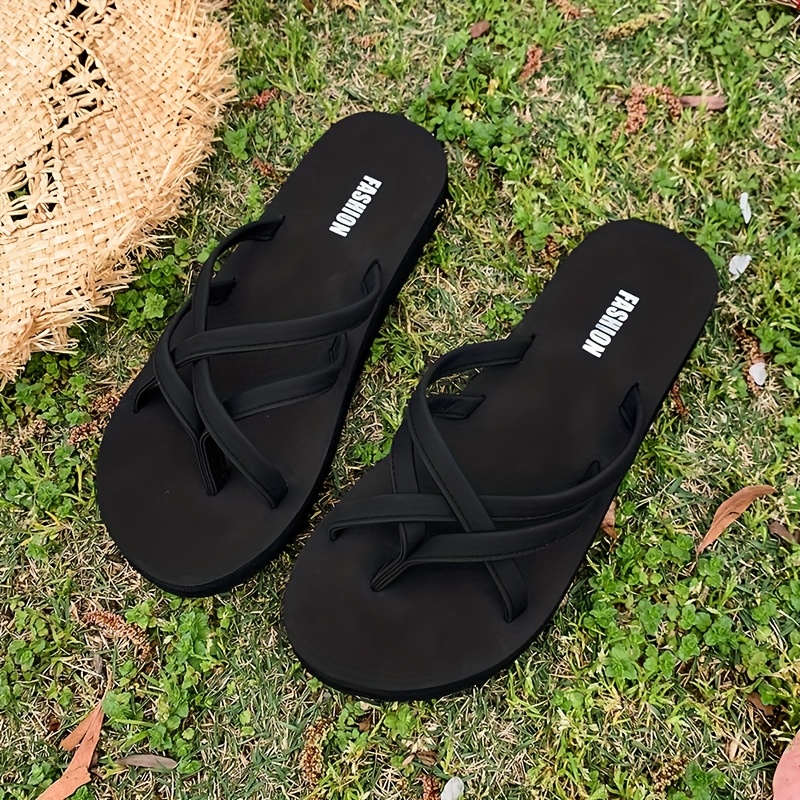 Image of Women's Cross Strap Sandals, Open Toe Slippers, Casual Beach Flat Slippers, Breathable Flat Heel Suitable For Beach And Leisure , A Must-have For Minimalist Beach Vacations, Women Shoes