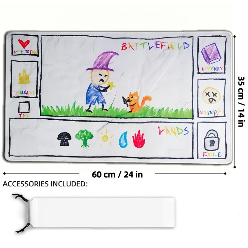 Funny "paper" Rubber Playmat With Edh Card Zones Right/left-handed, & Other 60x35cm Play Mat For Tcg Ccg Trading Card Game, With Storage Pouch, Stitched Edge, Non-slip Base, Card Game Accessory Gift