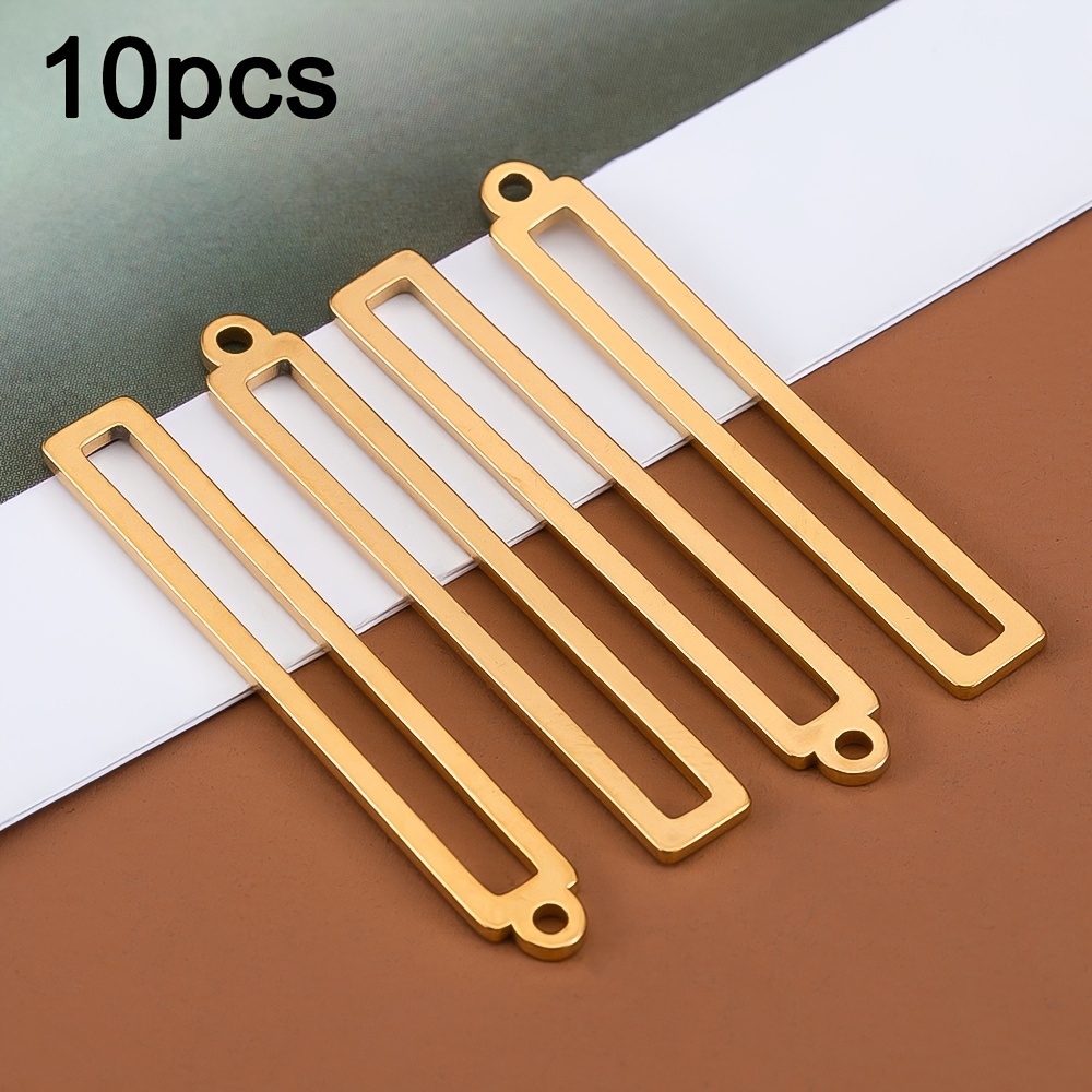 Image of 10pcs Stainless Steel Hollow Rectangle Frame Charms Pendants For Earrings Necklace Jewelry Making Supplies Wholesale