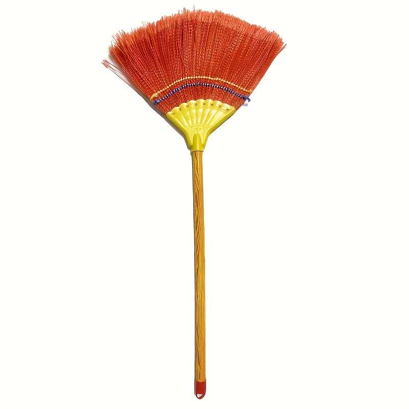TEMU Extra-wide 8-row Bristle Broom With Durable Wooden Handle - Heavy-duty, Suitable For Outdoor Yard, Driveway, And Patio Cleaning