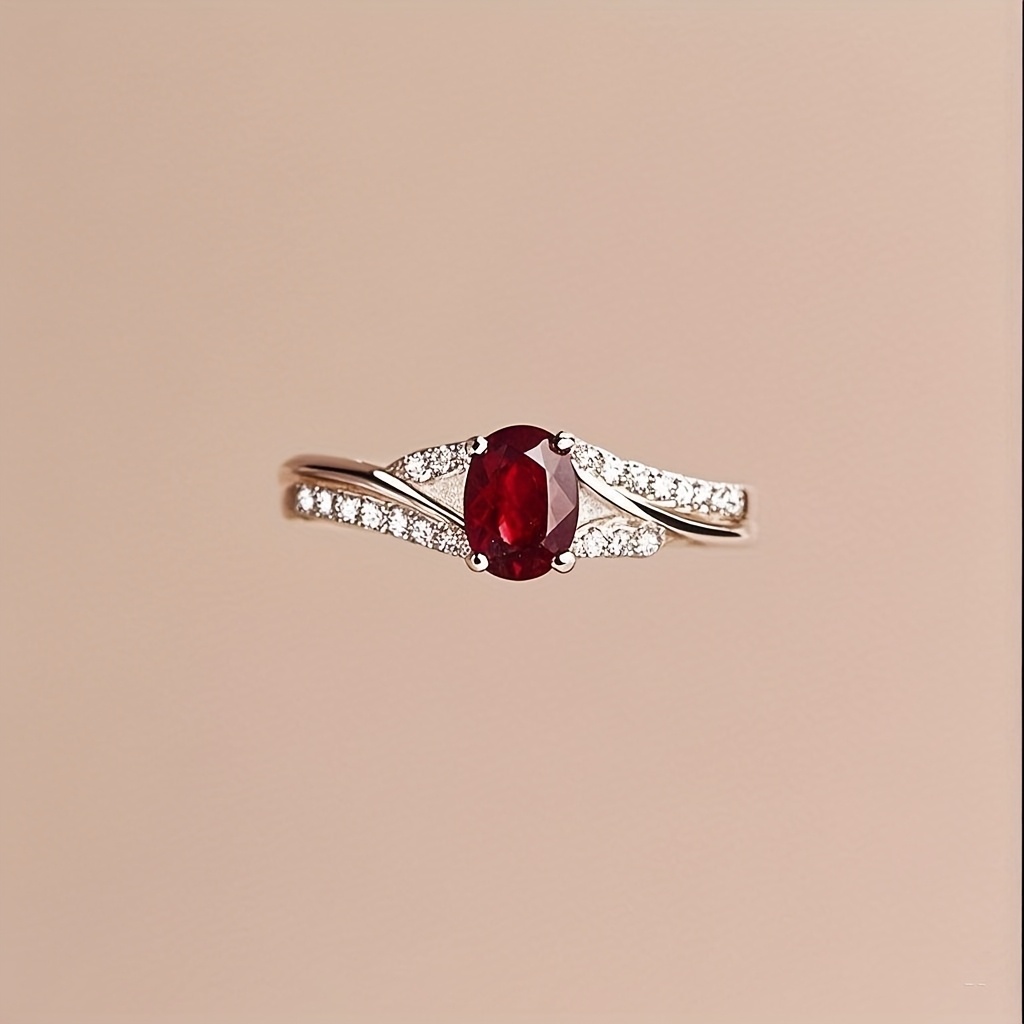 TEMU Elegant And Light Luxury, Pomegranate Red Super Sparkling, High-end And Versatile, Women's Engagement, Wedding, Adjustable Opening Ring, Date,