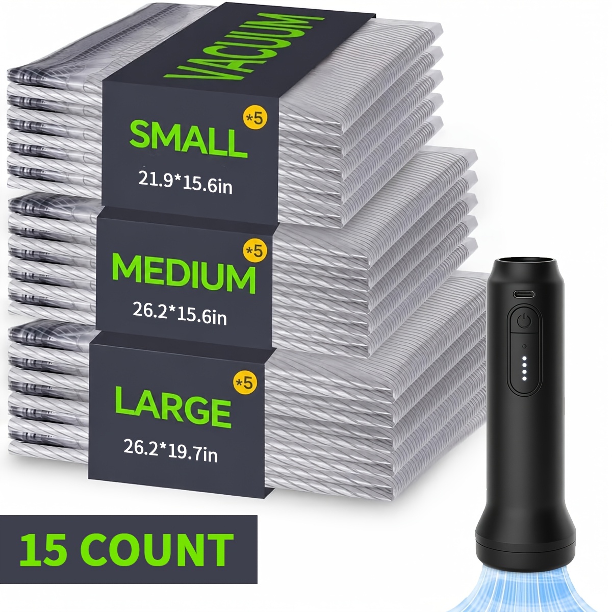 TEMU Vacuum Bags For Clothes With Vacuum Pump, Pack Of 15/9/6 - 50 Kpa , Portable Design, Ideal For Travel, Suitcase & Daily Storage