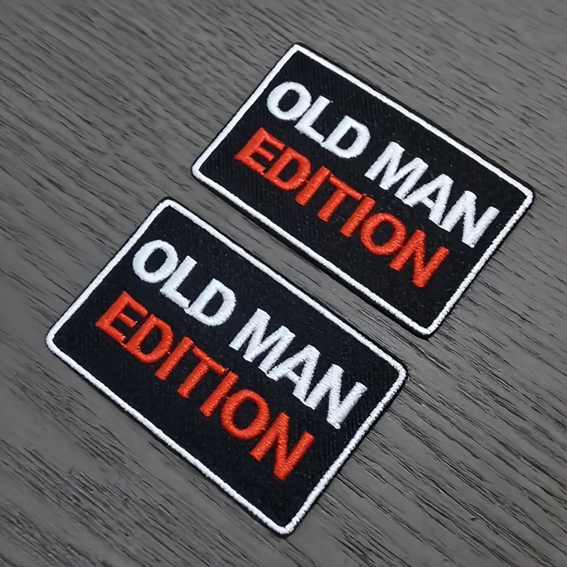 E-shop 2 Stück Old for Man Edition Stickerei DIY Aufnäher für Rucksack Hut Kleidung Punk Bestickte Patches für Kleidung Hut Rucksack