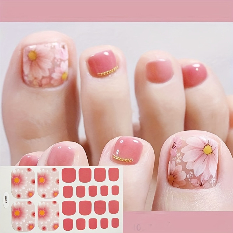 

Full Wrap Toenail Stickers With Spring Flower Design, Self Adhesive Spring Summer Nail Decal Strip For Women And Girls