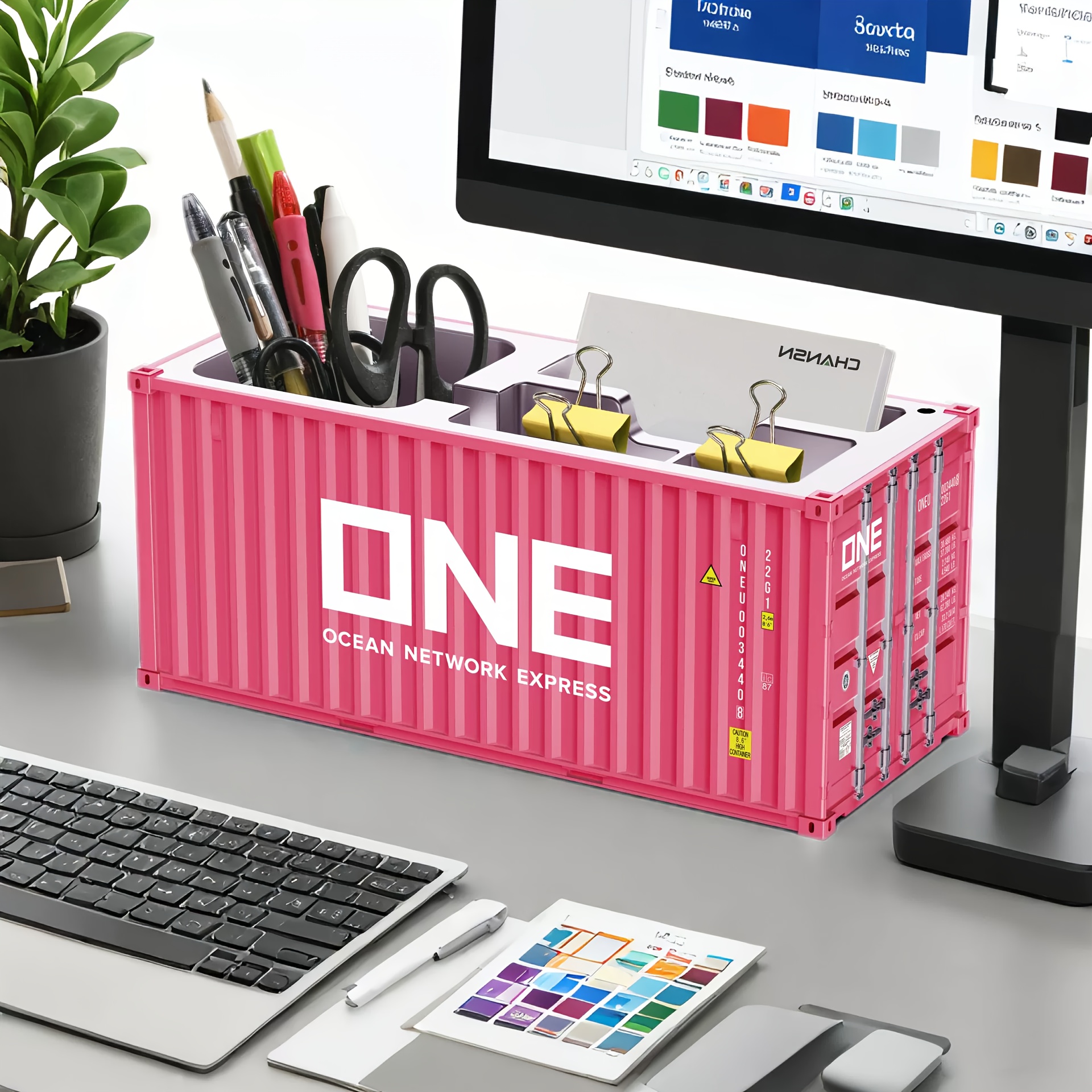 

1pc Organiseur de bureau réaliste pour conteneur d'expédition - Porte-stylo multifonctionnel et étui pour cartes de visite, cadeau idéal pour les passionnés de logistique et de transport