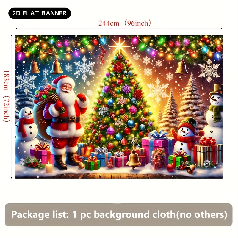 TEMU 2d Flat, 2d Flat Banner, 1pc 2d Flat, 8x6ft Large Self- Christmas Tree And Snowman Background Banner - Vibrant Holiday Wall Decor With Twinkling