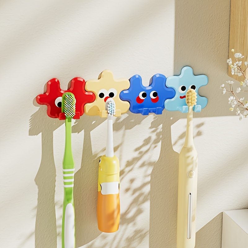 TEMU 4pcs Toothbrush Holder Rack No Drilling Hanging, Toothbrush Storage Rack, Bathroom Washstand Wall-mounted Toothbrush Holder