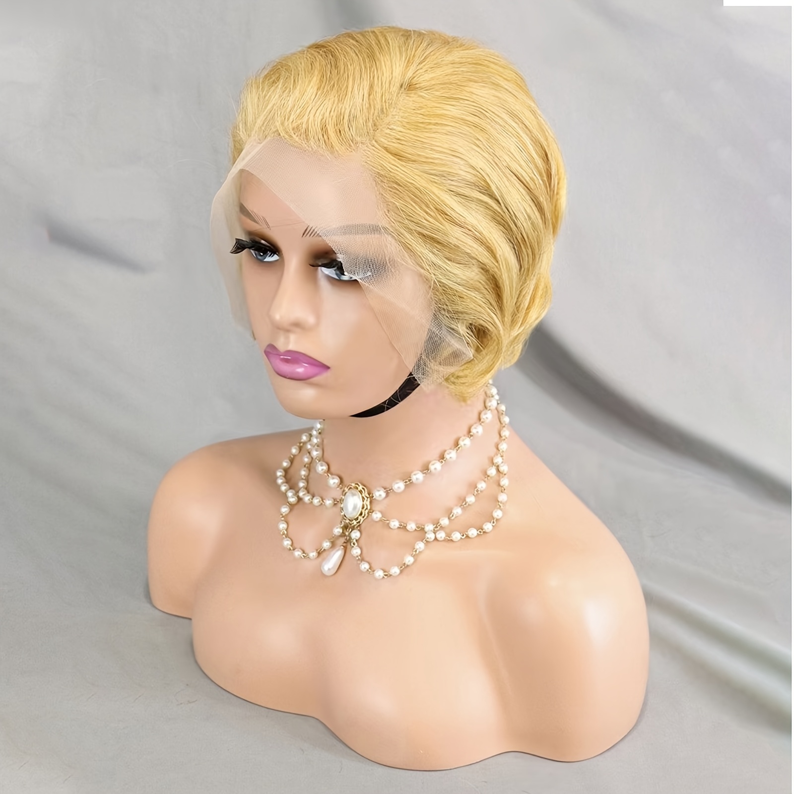 Image of 13x4 Transparent Lace Front Wig Suitable For Women With Human Hair - Straight Blonde Cut Layered Short Hair Wigs, Transparent Base For Scalp Coverage, Daily Use For & Hair Types