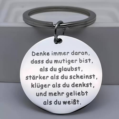 1pc stainless steel keychain with inspirational german quote motivational gift and love engraved accessory