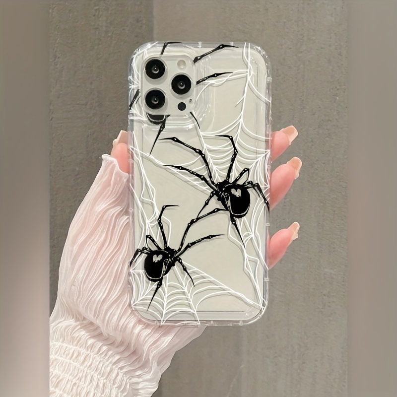 

trendy" Shock-absorbent Air Cushion Case For Iphone 14/13/12/11 Series, Xs Max, Xr, X, Se2, Plus Models - Black Spider & White Web Design, Durable Tpu Material