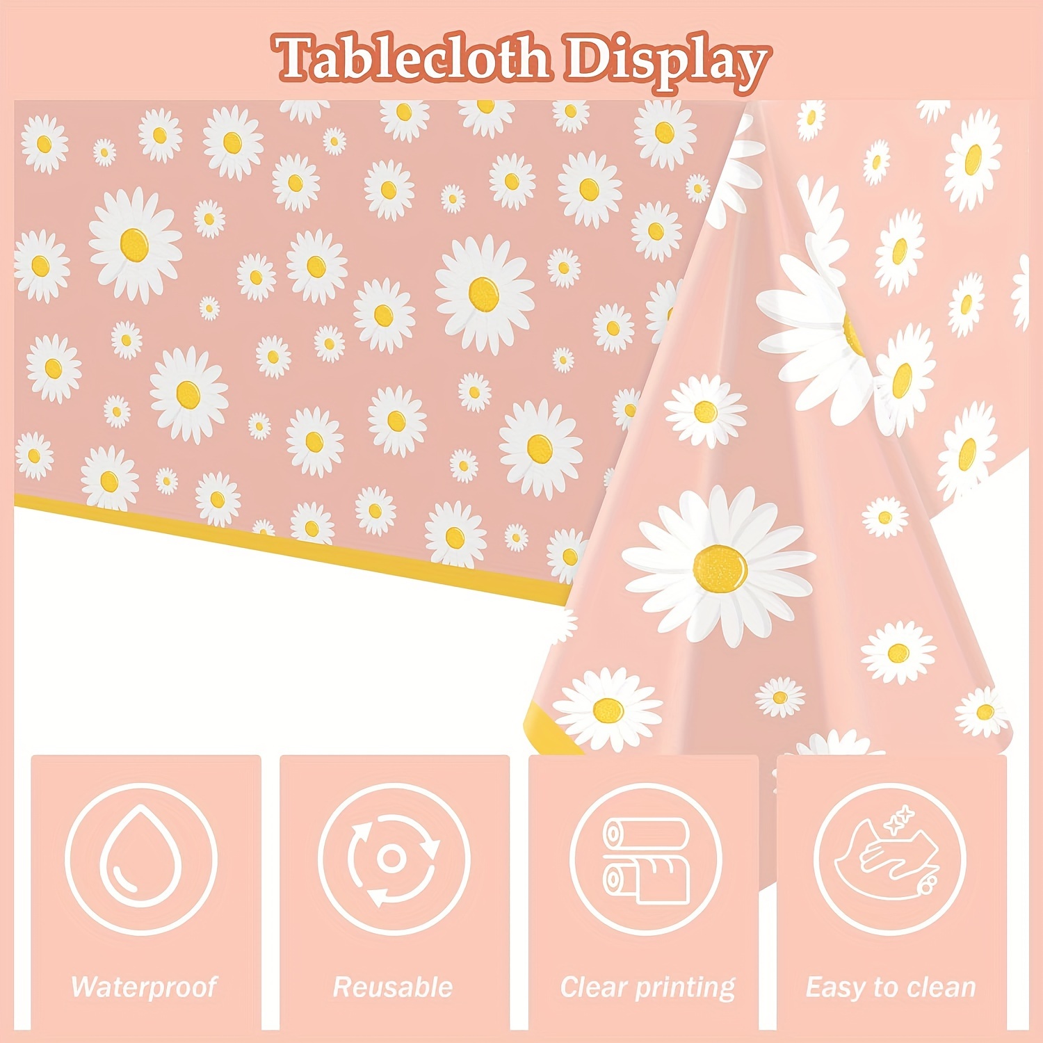 

1pc, 54*108inch Small Daisy Theme Tablecloth, Spring Festival Party Disposable Tablecloth, Party Decor, Party Supplies, Holiday Decor, Holiday Supplies