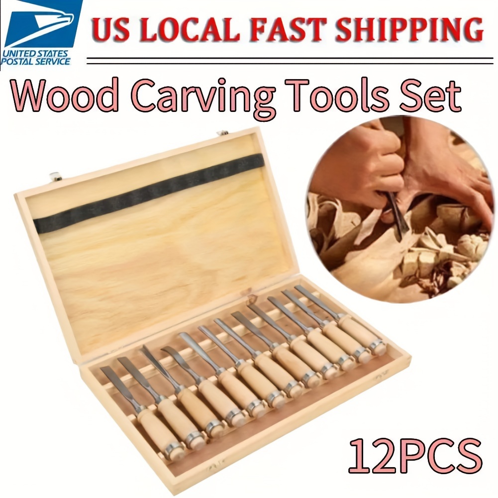 

12pcs Wood Carving Chisel Set For Woodworking, Professional Wood Tools With Box And Roll Up Bags For Carpenter Craftsman Gift In Most Wood Carving Project