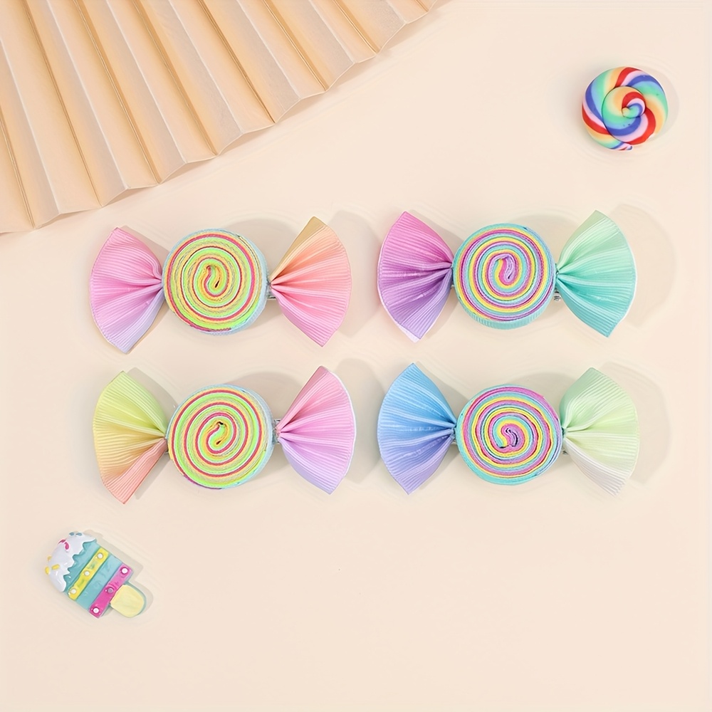 Image of 4pcs Hair Clips For Cute Candy Shaped Polyester Non-woven Fabric Barrettes Perfect For Daily Wear Hair Additions For Gifts