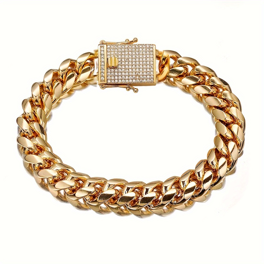 

1pcs Miami Cuban Link Chain Bracelet For Men 14mm 18k Gold Plated Stainless Steel Curb Punk Bracelet