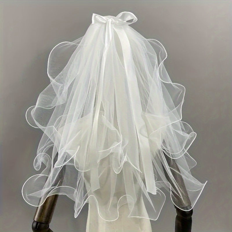 Weißer Spitzen-Brautschleier Mit Tupfen – 98x52 Cm, Weicher Gaze-Stoff, Für Kirche & Outdoor