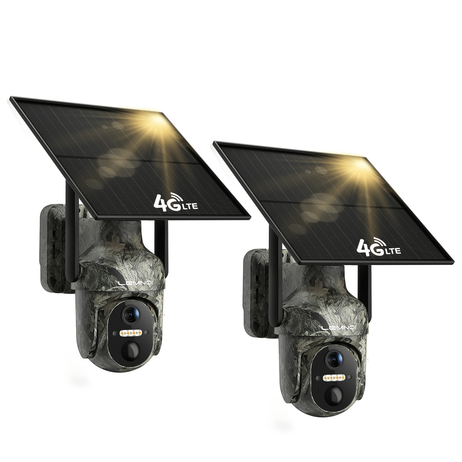 Lemnoi 2-pack 4g Lte Wildlife Surveillance Camera Solar Powered, Pre-installed Sim Card, No Wifi, 4g Cellular Security Trail Camera Outdoor With Color Night Vision, Motion Detection, Ptz, Audio