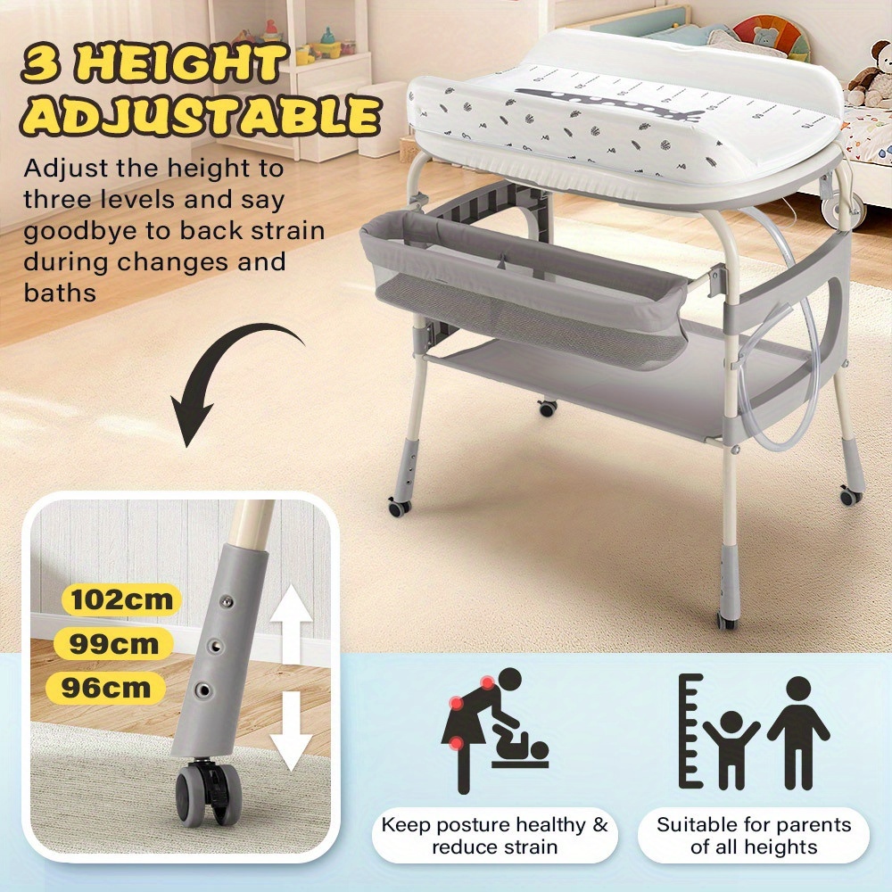 Foldable Baby Bathtub with Changing Table & Storage Shelf - Heavy-Duty Portable Bath Tub with Locking Wheels, Adjustable Height, Safety Harness & Diaper Changing Station, Space-Saving Design for Home, Travel, Nursery - Easy Assembly - Image 10