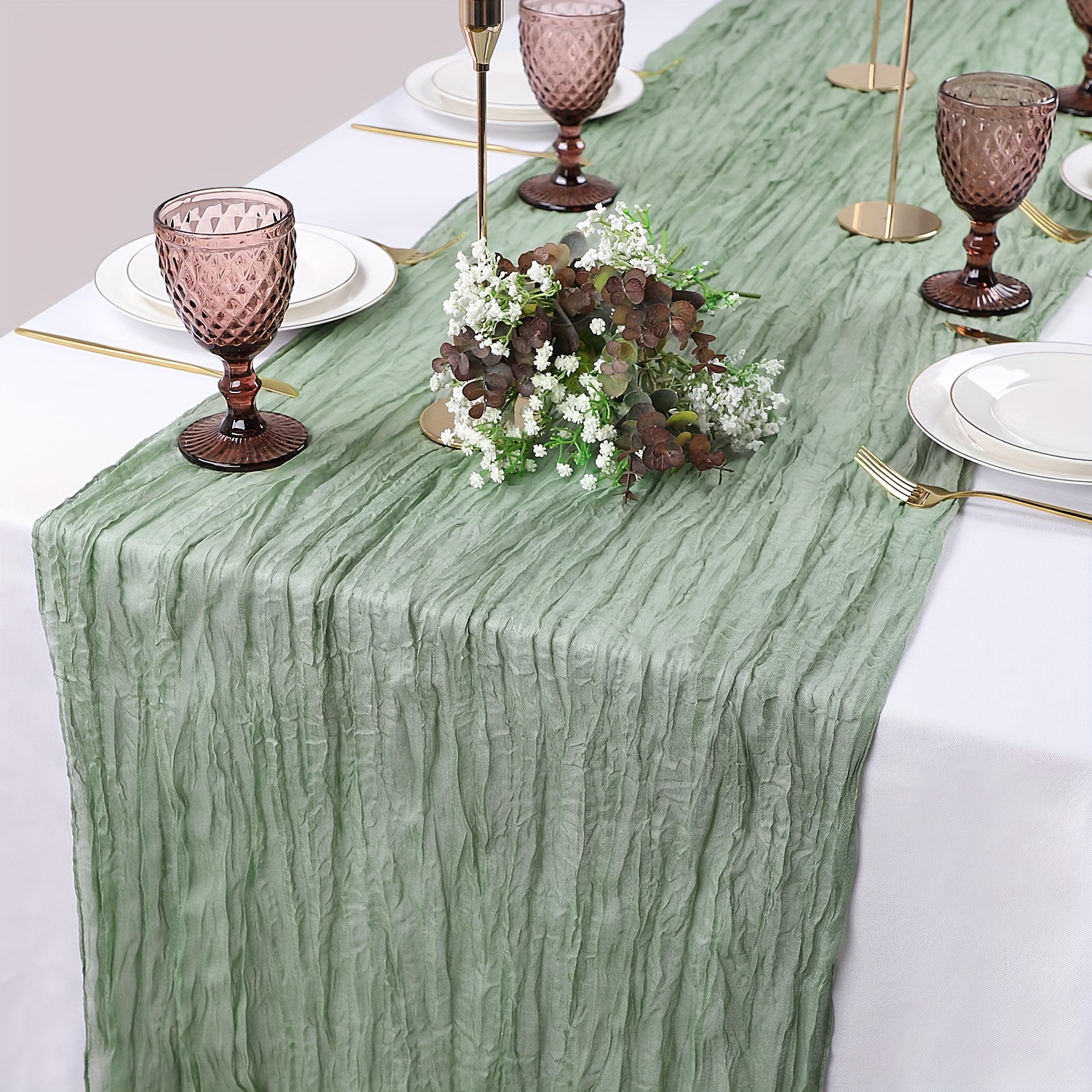 

1pc, Sage Green Cheesecloth Table Runner Big Size 13.3ft Boho Gauze Cheese Cloth Table Runner Rustic Sheer Runner 160inch Long For Wedding Bridal Baby Shower Birthday Valentine's Day Table Decorations