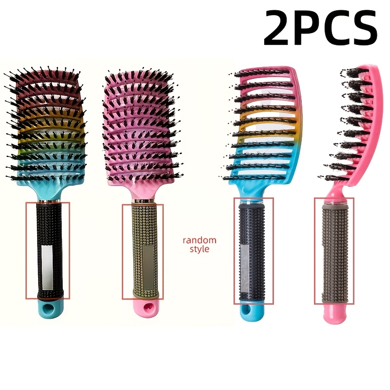 TEMU Lot de 2 brosses à poils démêlantes, brosse à cheveux à poils, brosse démêlante, peigne démêlant flexible, peigne démêlant pour femme, démêlage,