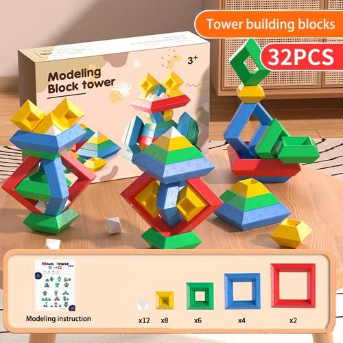 pyramid stacking building blocks for toddlers stem stacking sensory education toys and versatile building holiday gift for children random pattern color