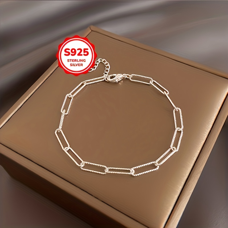 Women's S925 Silver Geometric Bracelet, Trendy Chain Design