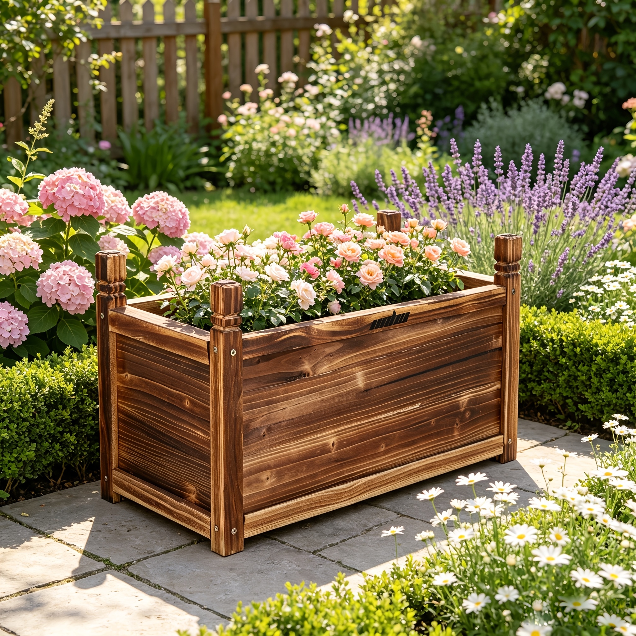 Image of 60x30x34cm Planter Box Raised Garden Planters Outdoor, Wooden Troughs Large Flower Bed Vegetable Bed