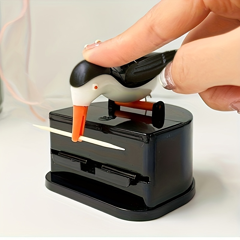 Woodpecker Automatic Toothpick Box- 1 , Durable Abs Resin Material With And White Decoration, Restaurant Desktop Decoration, Toothpick Storage, High-quality Materials