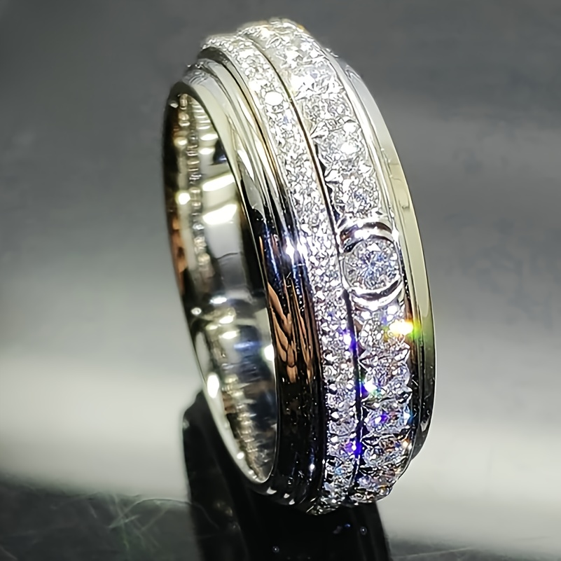 Image of 1pc Women's Eternal Ring Exquisite Elegant Pave 2 Synthetic Zirconia Ring Women' Casual Vacation Fashion Valentine's Day Gift