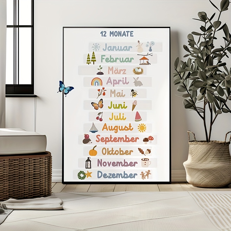 E-shop 2D Flach, 2D Flach, ein rahmenloser Leinwanddruck - Bohemian Style Poster, geeignet für 12 Monate, Spielzimmer, Kindergarten, Lernposter,