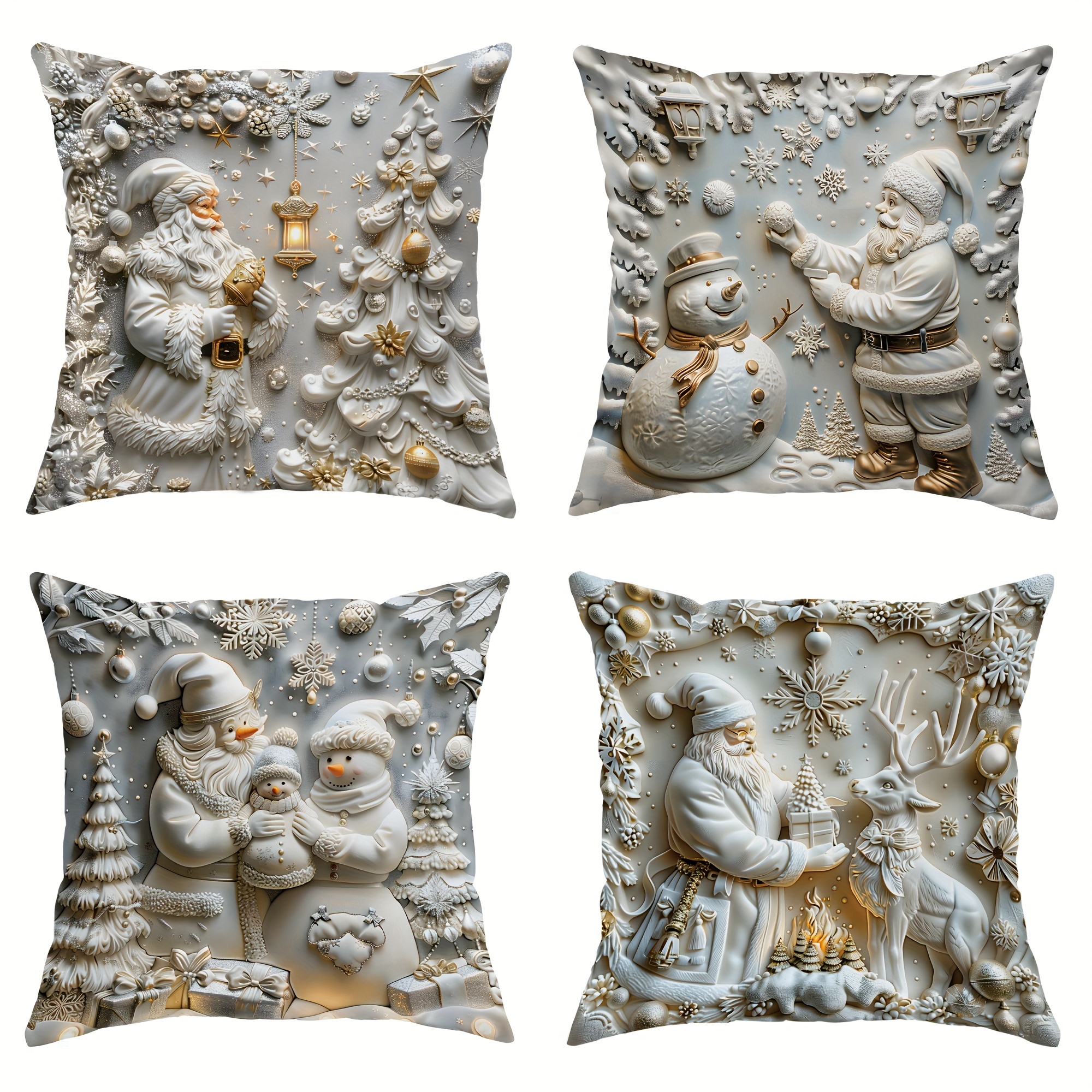 

4- Christmas , 3d Snowman , Cushion , One-sided , , , , Washable For Sofa Bed Decor