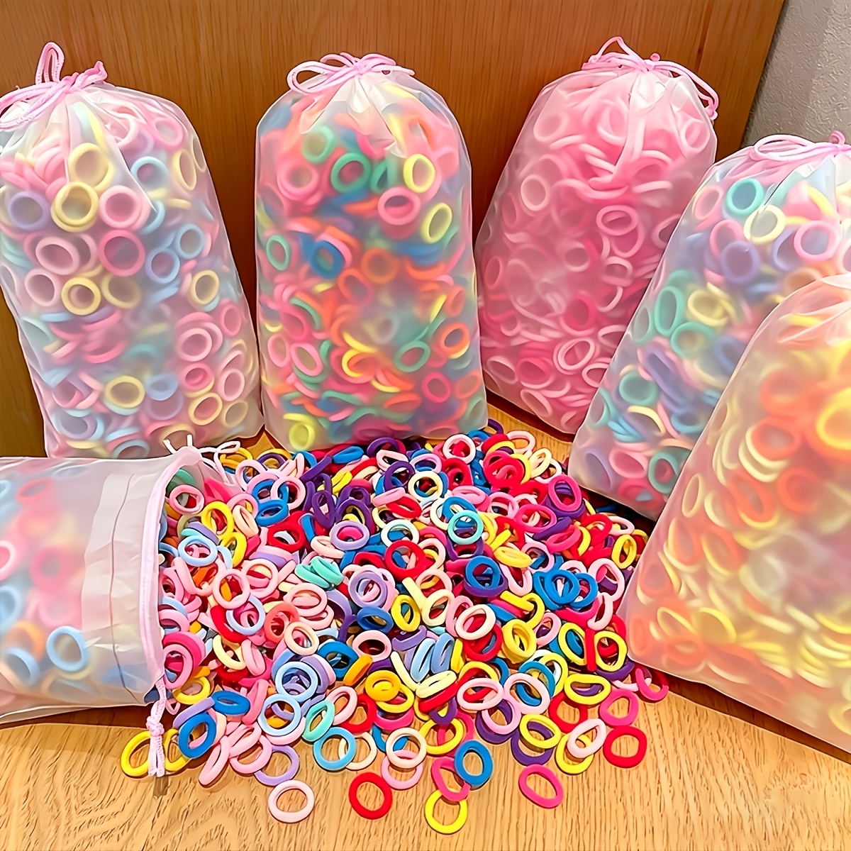 TEMU 106pcs Random Color Cute Elastic Colorful Hair Ties | Small Sky Blue Hair Ties For Ponytails And Updos - A Convenient Portable Hair Tie Set