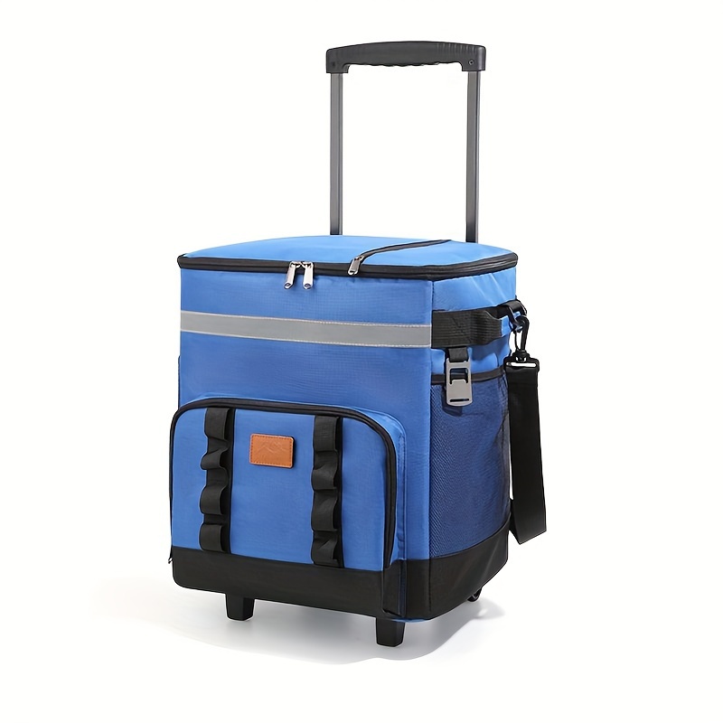 35L Large Insulated Cooler Bag with Pull Rod, Durable Polyester