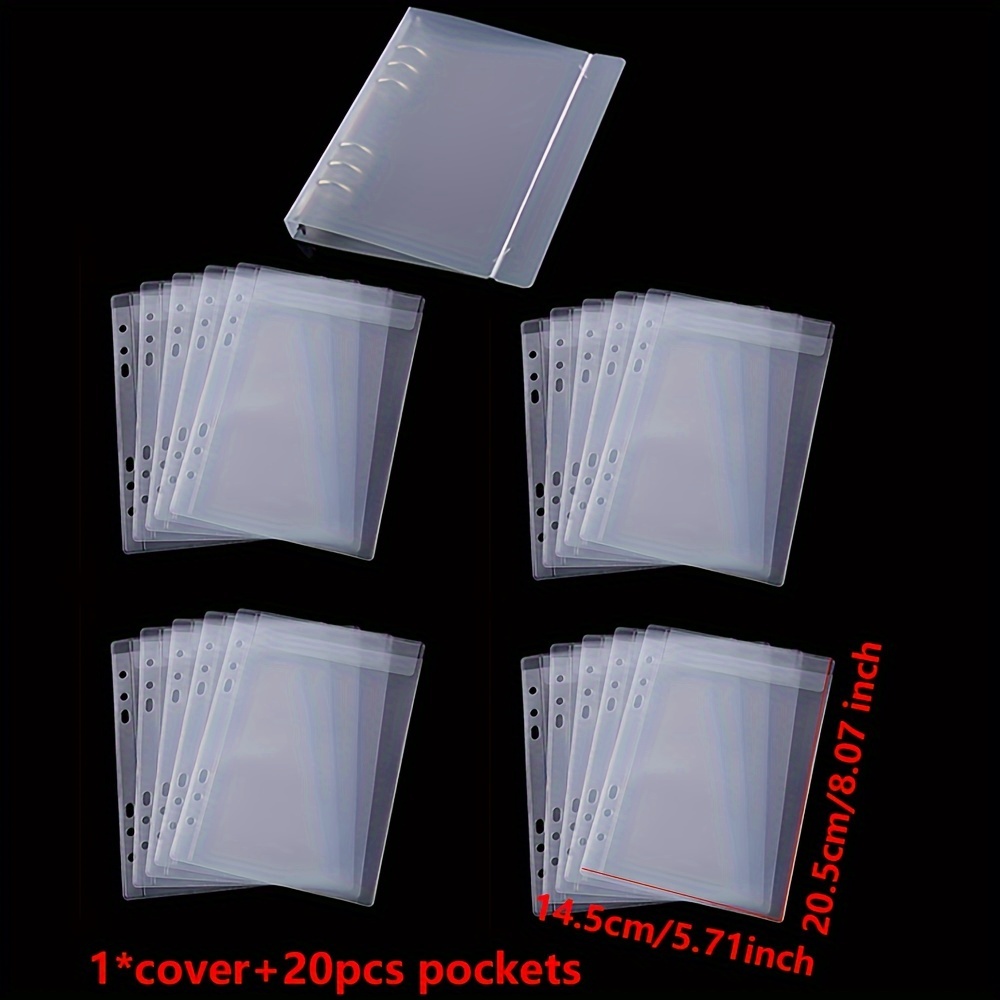 TEMU DESIGN 1 y 20 unidades de fundas de recambio de plástico transparente para álbum de fotos, carpetas para documentos con bolsillos; Álbum de