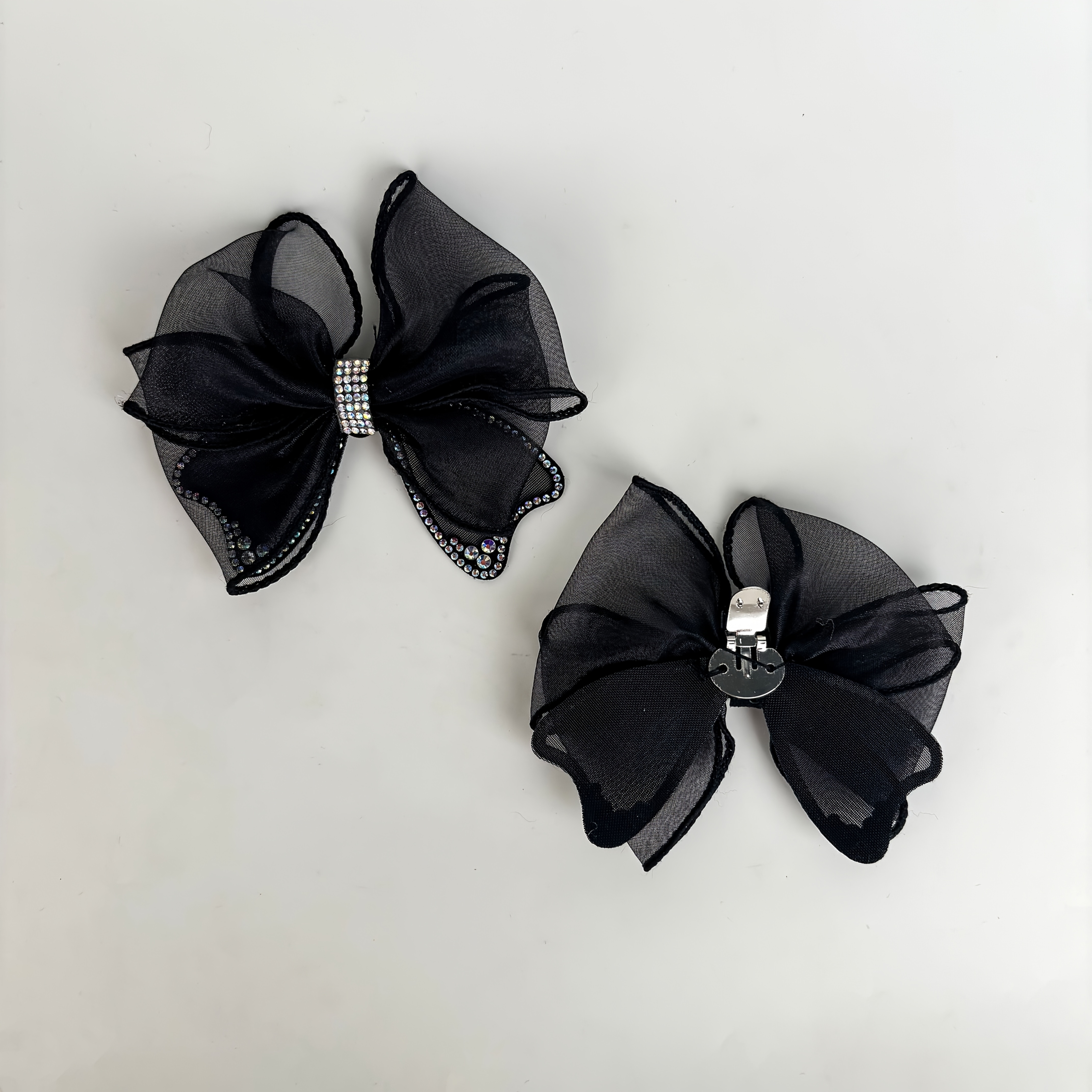 TEMU 1 Pair Black Mesh Bow Multicolor Rhinestone Band Woven Design Mesh Bow Edge Multicolor Rhinestone Trim Shoe Clip Removable Wedding Shoe Ornament