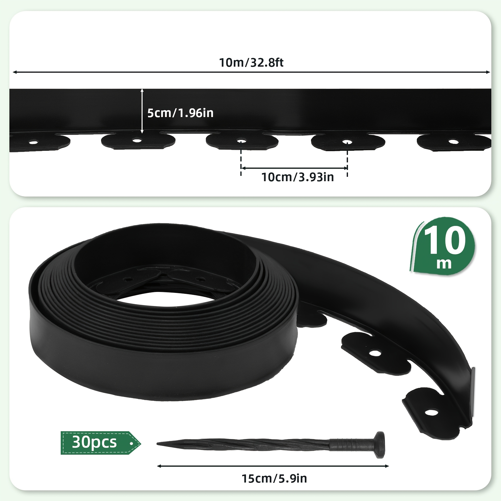 TEMU [3d] 10-meter Garden Edging Border, Garden Edging, Lawn Edging, Pp Material, Flexible And Easy To Cut, Includes 30 Plastic Stakes, Suitable For